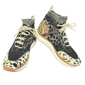 OTBT Sneakers Animal Print Mix Leather Hybrid Lace Up 10086 High Top Shoes 8.5 M